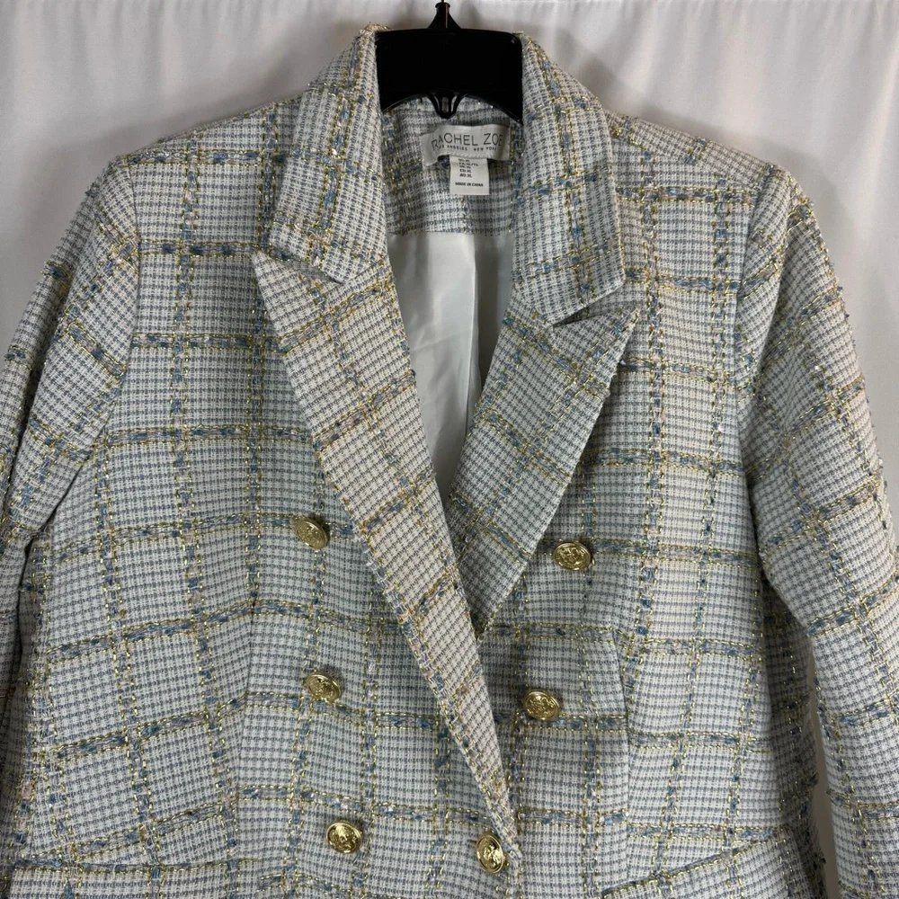Rachel Zoe tweed blazer size: XL white and blue color With Gold Button - Picture 3 of 13